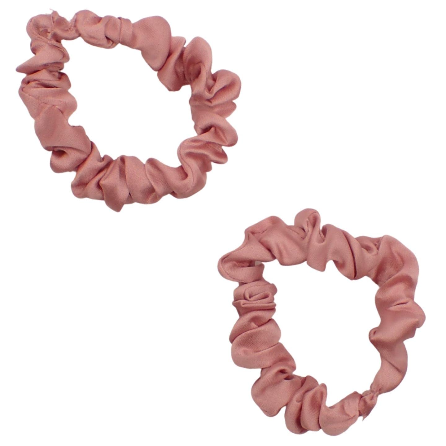 Topkids Accessories Set of 2 Small Satin Scrunchies for Girls & Women, Hair Accessories for Ladies & Teens, Non-Slip Scrunchie, Imitation Silk Scrunchies, Hair Bobbles (Pink)