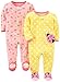 Simple Joys by Carter's Baby Girls' Cotton and Fleece Footed Sleep and Play, Pack of 2, Pink Roses/Yellow Ladybug, 3-6 Months