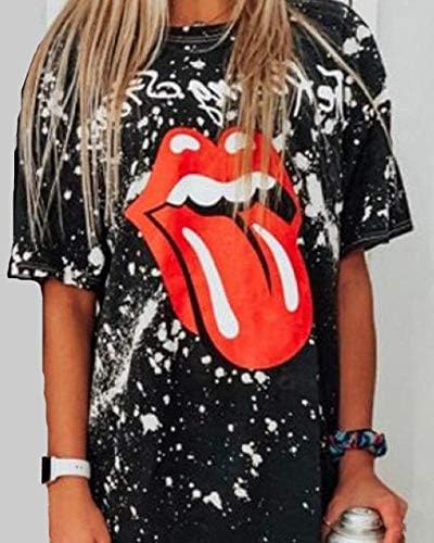 MISOMEE Women Fashion Splatter Paint Lip Print T-Shirt 3 MISOMEE Women Fashion Splatter Paint Lip Print T-Shirt
