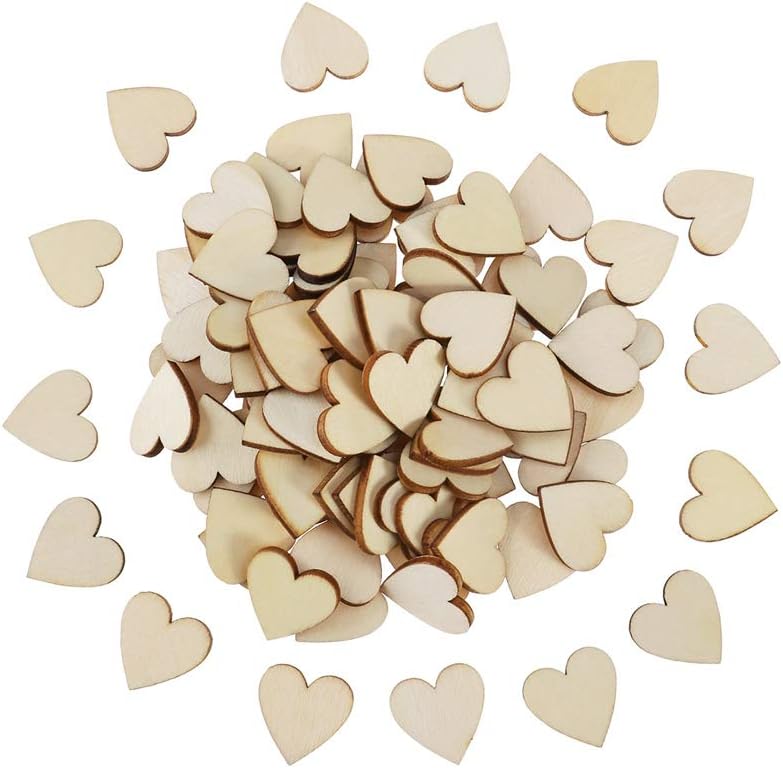 Vosarea Unfinished Wood Heart Shaped DIY Arts Crafts Scrapbooking Cutout for Wedding Decorations, Wood Color, 100pcs