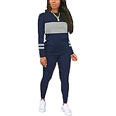 Hakubeby Two Piece Sets for Women Long Sleeve Striped Crewneck Slim Fit Active Sweatsuits Spring Fall 2025 Fashion
