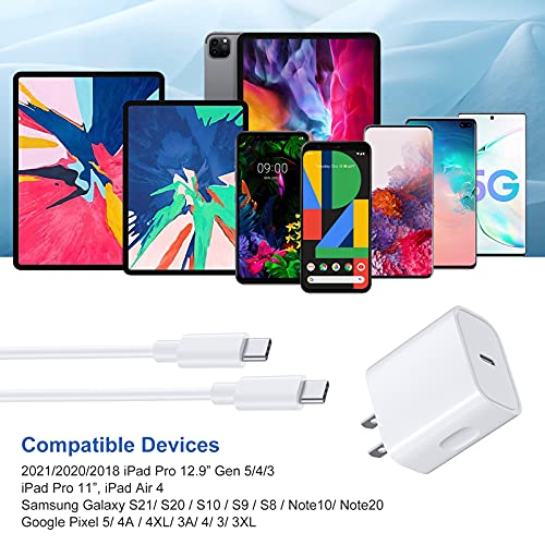 USB C Fast Charger, 20W USBC Power Adapter for iPad Pro 12.9 Gen 5/4/3