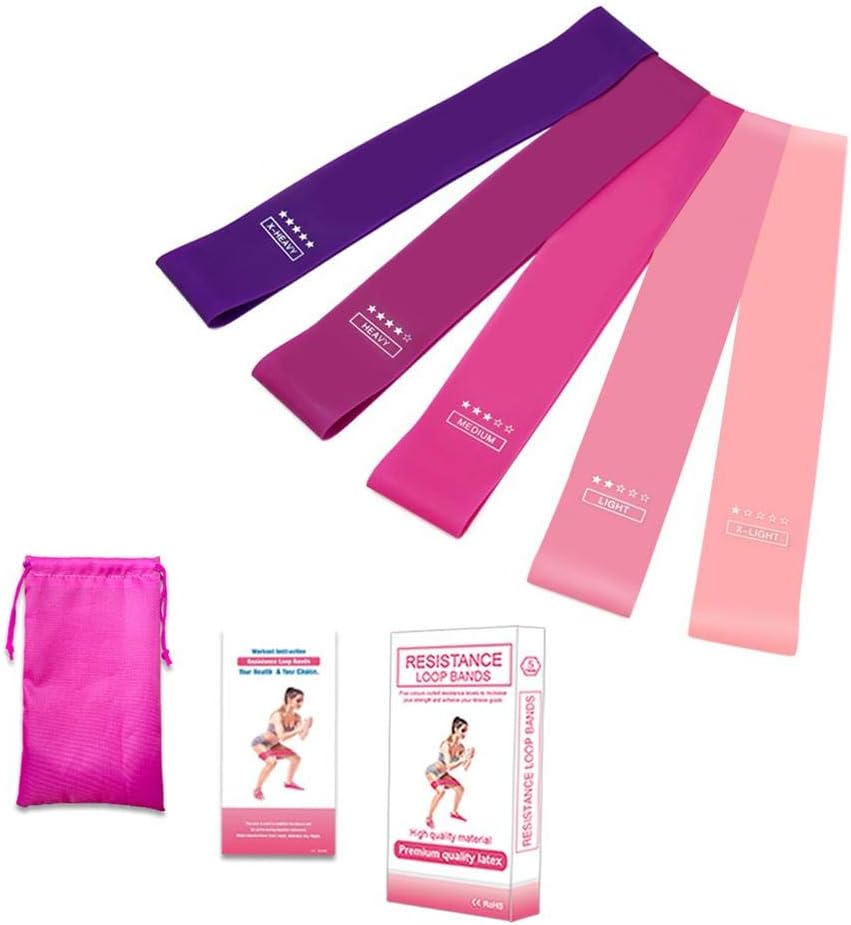 Jungles Resistance Bands - Set of 5 Fitness Exercise Bands - Includes Workout Booklet & Carry Bag - Home and Gym Loop Resistance Bands for Yoga, and Strength