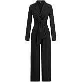 CIDER Women's Jumpsuit Long Sleeve Tie Waist Wide Leg Elegant Casual