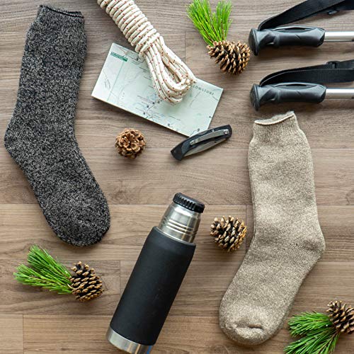 Hot Feet Thermal Crew Socks, Men's Sock Size 6 - 12.5 (Oatmeal / Brown)(2 - Pack)