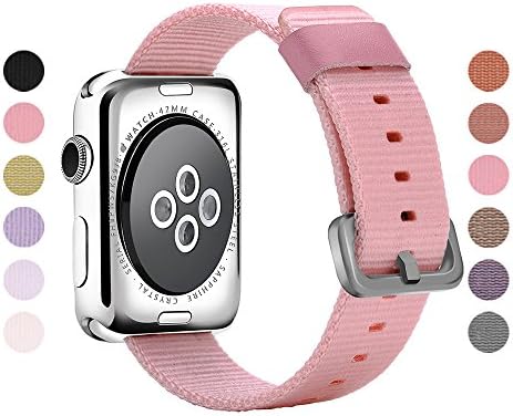 Gonyou Nylon Watch Band Woven Replacement Strap with Classic Square Metal Buckle for Apple Watch iWatch Series 1 / 2 Sport &amp; Edition (Nylon pink38)