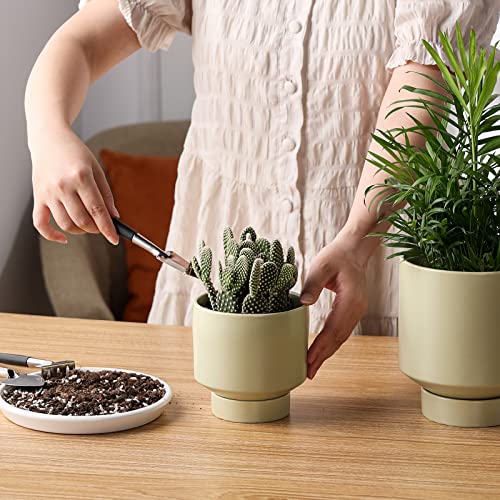 JOFAMY Ceramic Plant Pots, Scandinavian 2 pcs Mint Green Flower Pots with  Drainage Holes and Saucer, 5.5/4.5 Inch Ceramic Planter for Small Plants, Succulents  Cacti, Balcony Desk Dresser Decoration