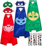 Creacty Catboy Owlette Gekko Costumes and Dress up for Kids, 3 Capes and 3 Masks - Superhero Party Supplies