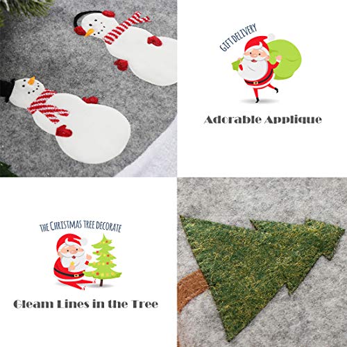 EDLDECCO Christmas Tree Skirt Snowman Printing with Faux Fur Trim 48 inches Large X'Mas Holiday Party Decor Ornaments - Thumbnail 2
