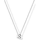 SILVERCUTE Valentines Day Gifts for Her - Small 925 Sterling Silver Initial Necklace for Women,Tiny Silver Initial Pendant Tiny Letter Necklace with Adjustable Chain,16"-18"