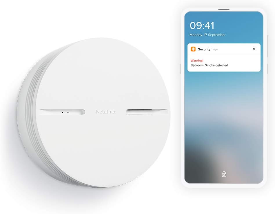 Netatmo Smart Smoke Alarm, 10-Years Battery life, Connected Smoke, Self-Testing, No Hub Necessary, Conforms to EN14604, NSA-UK