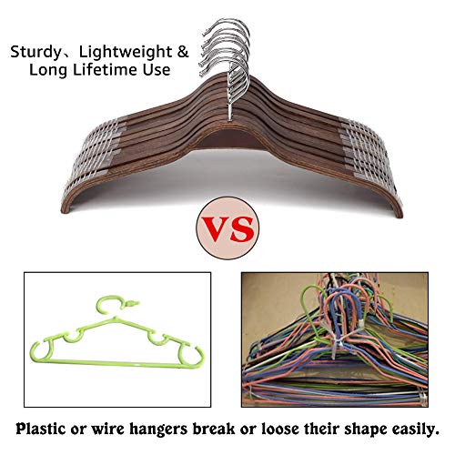 JS HANGER Elegant Wooden Clothes Hangers with Soft Non-Slip Stripes for Coats and Shirts, Retro Finish, 10-Pack