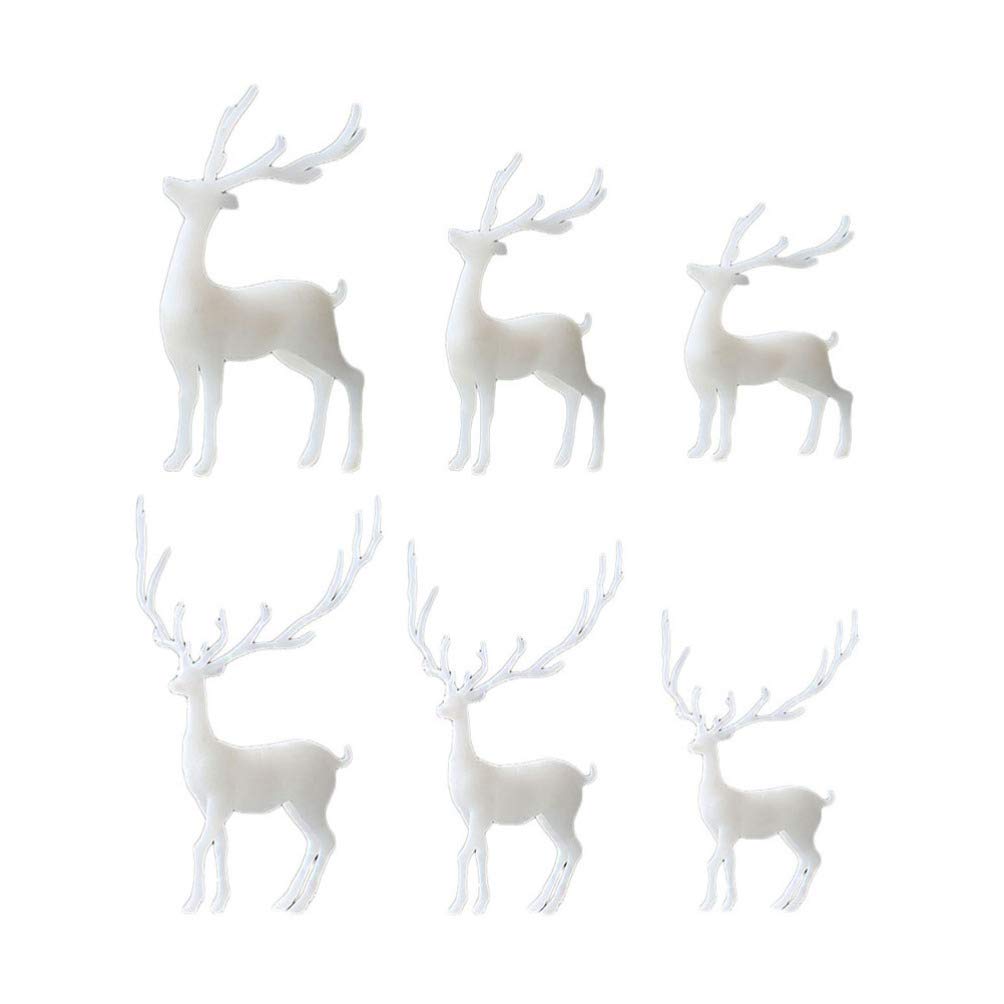HEALLILY 6pcs Miniature Reindeer Fairy Garden Deer Figurines 3D Resin Fillers Plastic Desktop Ornament Birthday Easter Party Favor Goody Bag Filler Gift(White Random Style)