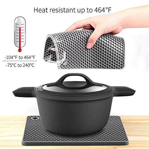 Silicone Trivet Mats CUKWILY Multifunctional Hot Pads Heat Resistant Non Slip Larger Thicker Hot Pot Holder 4 Packs Grey