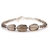 ANUSHRUTI Smoky Quartz Bracelet Round Irregular Beads with Sterling Silver June Birthday Beaded Jewelry