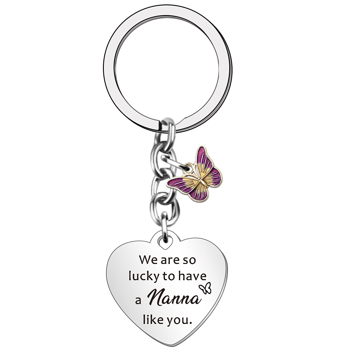 HULALA Nanna Keyring Nanna Gifts Birthday Mothers Day Christmas From Grandchildren Love Heart Shape Butterfly Women Key Ring Keychain Presents We Are So Lucky To Have A Nanna Like You