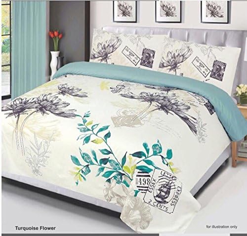 Turquoise Flower MicroFiber Duvet Cover Sets, Quilt Bedding Set, With Pillow Case & Fitted Sheet Double & King Sizes Bedding Set (King)