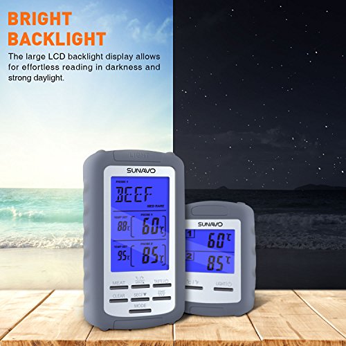 Sunavo Wireless Remote Cooking Meat Thermometer Digital with Large LCD and Timer Alarm for Grilling Oven Kitchen Smoker BBQ Grill with Dual Stainless Steel Temperature Probe - Thumbnail 7