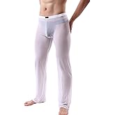 GENEMEN Mens Mesh See Through Pants Sexy Pajamas Bottoms Sheer Lounge Pants Summer Cool