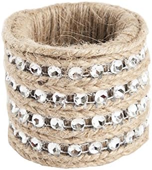 Jute Burlap with Silver Stud Accents Napkin Ring, Set of 4