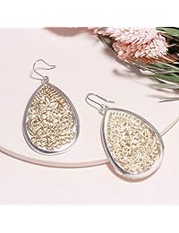 Pendientes de gota bohemios de oro y plata, dos tonos florales de filigrana