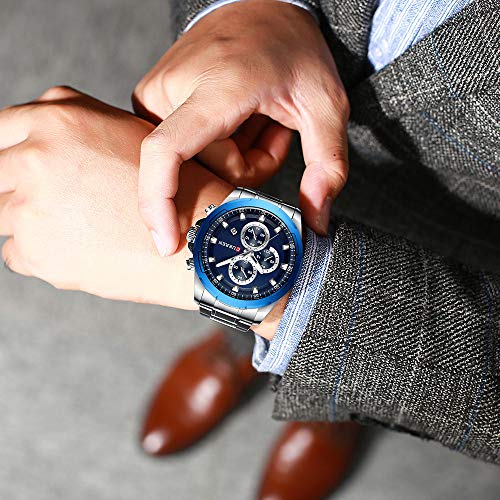 Curren 8354 - Reloj de Pulsera Deportivo para Hombre, con múltiples Zonas horarias, Fecha, Acero Inoxidable, Color Azul - Imagen 6