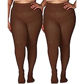 MERYLURE Plus Size Tights for Women Up To 6x, Semi Opaque Control Top Nylon Pantyhose, High Waist Solid Stockings