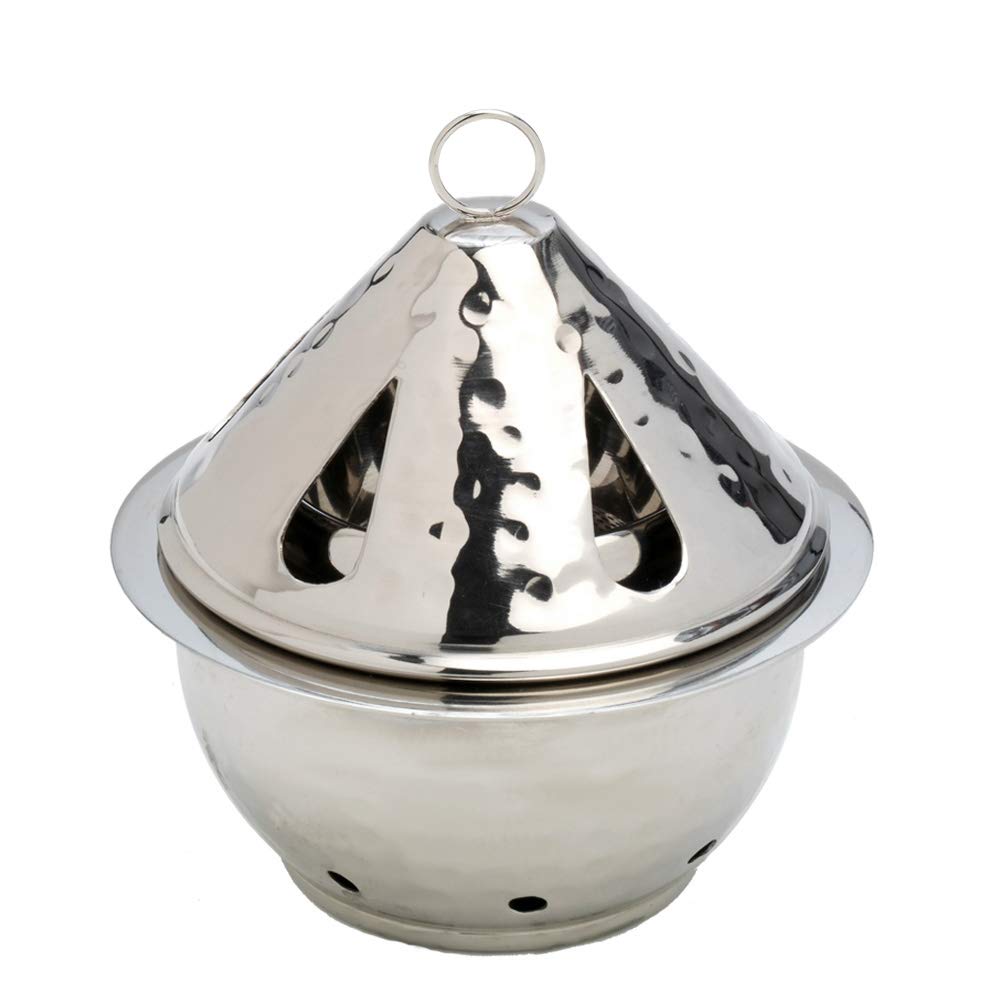 NKlaus Table incense burner incense burner with inner bowl made of brass deco silver 7592