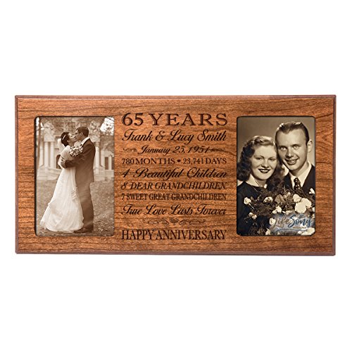 Personalized 65 year anniversary gift her him couple Custom Engraved wedding celebration for Husband wife girlfriend boyfriend photo frame holds two 4x6 photos by LifeSong Milestones (Cherry)