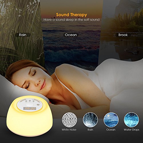 INLIFE Sunrise Alarm Clock with Sunrise Simulation and 4 Natural Alarm Sounds, White Noise Machine with 4 Sleep Sounds, USB Rechargeable 7 Multicolor Dimmable Portable Night Light - Thumbnail 2