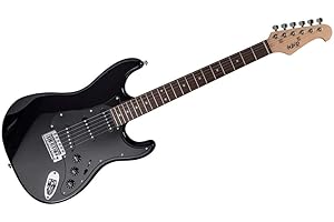 Monoprice Cali Classic Electric Guitar - Black, 6 Strings, Double-Cutaway Solid Body, Right Handed, SSS Pickups, Full-Range Tone, With Gig Bag, Perfect for Beginners - Indio Series