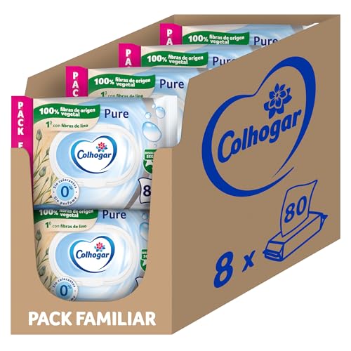 Colhogar Pure Moist x640 Disposable Wet Toilet Paper - Alcohol Free - Sensitive Skin - Dermatologist Tested - 640 Pack of Disposable Wet Wipes by Toilet (8x80)