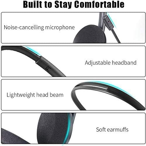 USB Headset & 3.5mm Jack 2 In 1 Phone Headset with Microphone Noise Cancelling & Audio Controls, PC Headphone for Gaming Skype Call Center Office Computer, Clear Voice, Super Light, Ultra Comfort - Image 4