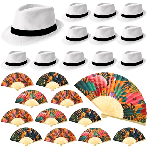 Havana Nights Folding Hand Fans and Hats Set