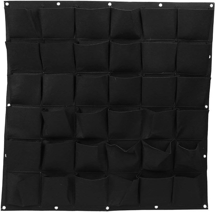 LECHI 36 Pockets Plant Bag, Garden Hanging Planters Strawberry Growbag Wall-mounted Planting Pouch Indoor/Outdoor Vegetables Growing Pocket (Black)