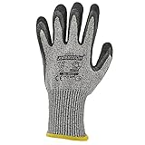 JORESTECH Safety Work Gloves Grey HPPE Knitted Fiber with Black Nitrile Sandy Finish Coating EN-388 Level 5 Pack of 12 GD-03 (Size 8-M)