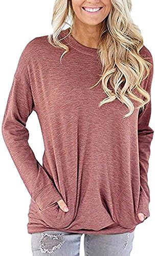 Women Solid Color Round Neck Casual Loose Short Long Sleeve Sweatshirt T-shirts Tops Blouse