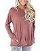Women Solid Color Round Neck Casual Loose Long Sleeve Sweatshirt T-shirts Tops Blouse Light Red