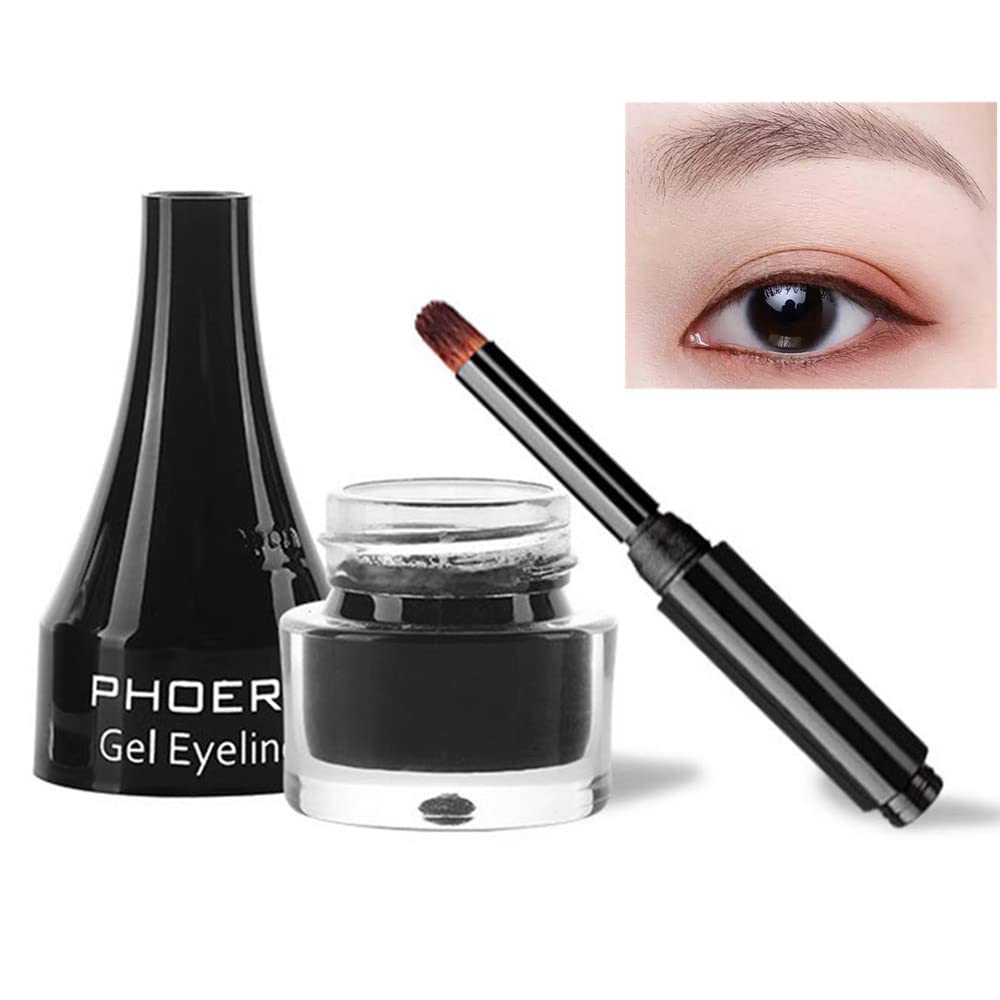 Go Ho Cream Brown Eyeliner Gel Pot with Brush,Cream Eyeliner Makeup,Smooth Highly Pigmented Matte Eye Liner Makeup Gel,Eye Liner Pot,203 Brown