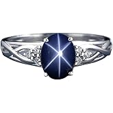 Sterling Silver Blue Star Sapphire Ring with Diamond Accents