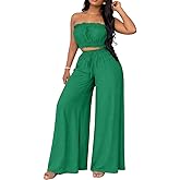 ABKY Two Piece Sets for Women Going Out Off Shoulder Crop Tube Tops Wide Leg Pants Set Vacation Date Night Birthday Outfits