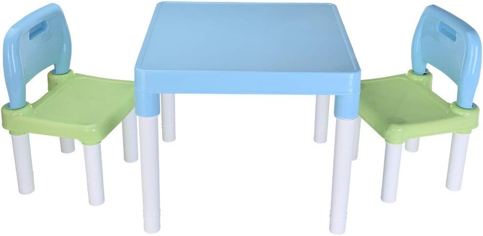 Kids Study Table Set with Chairs,Mosunx Housewares Plastic Toddler Table and Two Chairs,Children's Garden or Inside Study Desk for Boys Girls (Light Blue)