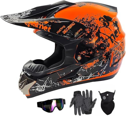 LBOYLOVE® Dirt Bike Helmets, Kids Motorcycle Helmet Youth, ATV Motocross Full Face Men Women, Off-Road Mountain Bike Helmet Adult with(Gloves Goggles Mask) DOT Approved 4 Pcs Set