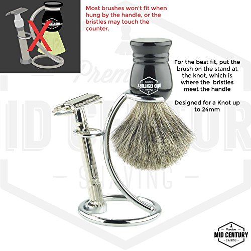 Mid Century Shaving Razor and Brush Stand (Silver) - Heavy Chrome Shaving Stand, Safety Razor Stand, Shaving Brush Stand - Holder for a Shave Brush & Double Edge Safety Razor or Cartridge Razor - Thumbnail 6