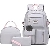Wadirum Fashion School Backpack Set for Girl Roomy Women Laptop Backpack Grey