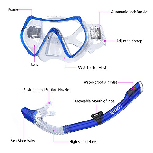 Losun Snorkel Mask Set for Adult with 2 Mouthpieces, Diving Swimming Goggles Mask Dry Snorkel Tube Set