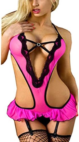 Tuesdays2 Womens Sexy Lingerie Babydoll Hot Fishnet Chemise Mesh Mini Dress (Rose red)