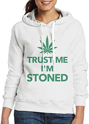 Grhoodie1 Trust Me I'm Stoned Women's Soft Long Sleeve Pullover Hooded Sweatshirt White Size XL