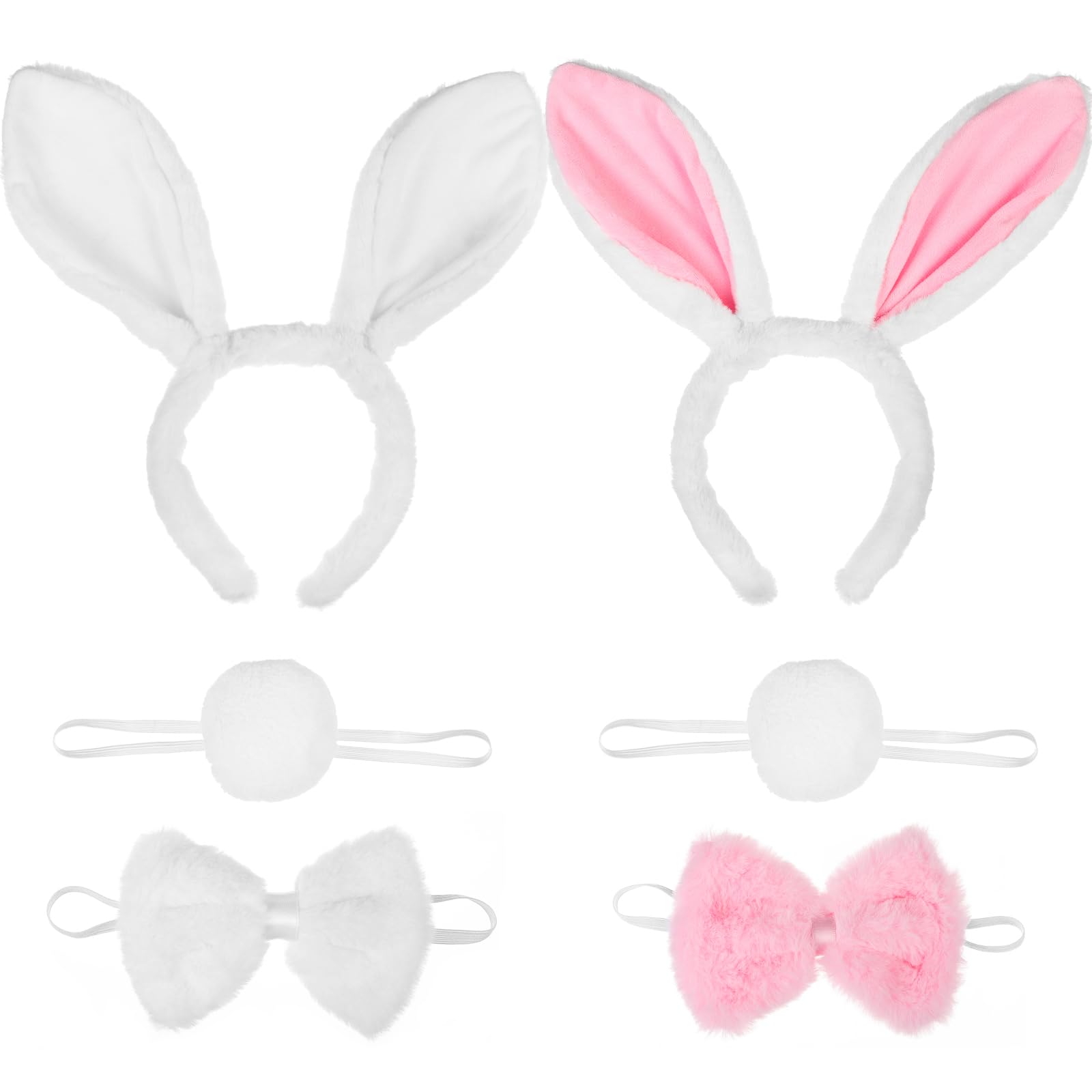 FRCOLOR Bunny Ear Costume Set Rabbit Ears Headband and Tail Bow Tie Bunny Accessory Set Halloween Easter Party Accessories, 2 Sets