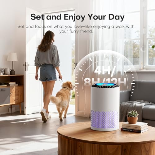 Air Purifiers for Bedroom Home, H13 True HEPA Filter Cleaner with Fragrance Sponge Covers up to 386 Sq Ft, for 99.97% Smoke, Dust, Odors, Pollen, Pet Dander, Office Desktop Small Room, MJH001A White
